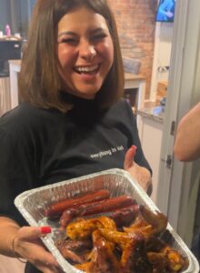 Chelsea with a fresh tray straight off the grill