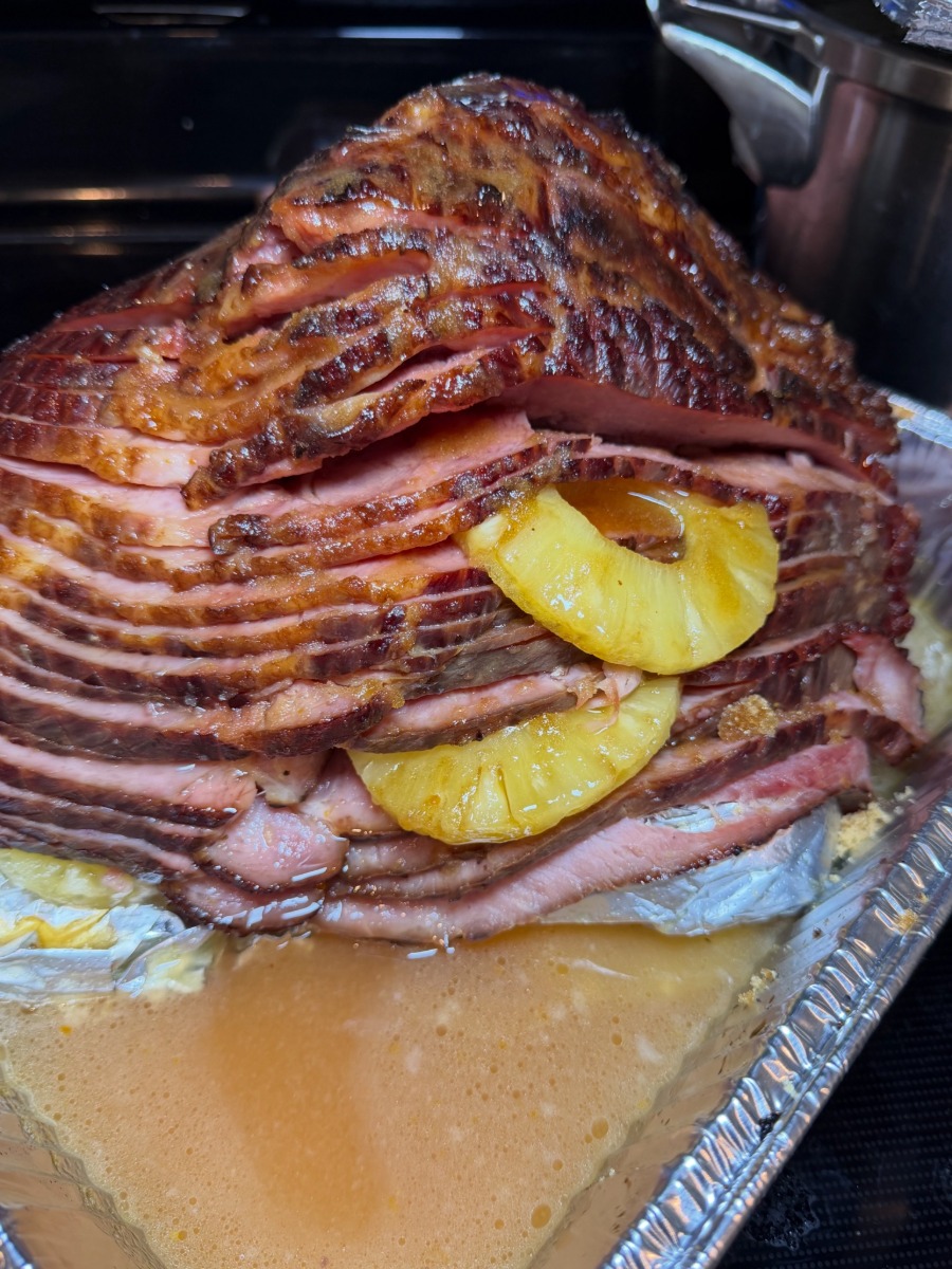 Pineapple glazed ham fresh from the oven